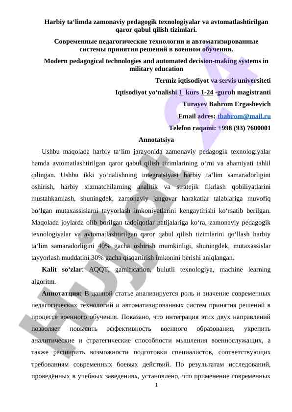 Zamonaviy pedagogik texnologiyalar va avtomatlashtirilgan tizimlar