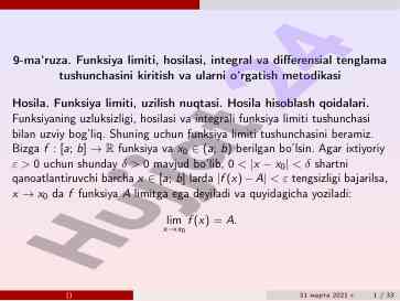 Funksiya limiti va uzluksiz funksiyalar tushunchalari