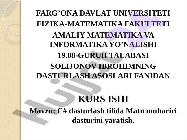 C# dasturlash tilida matn muhariri dasturini yaratish