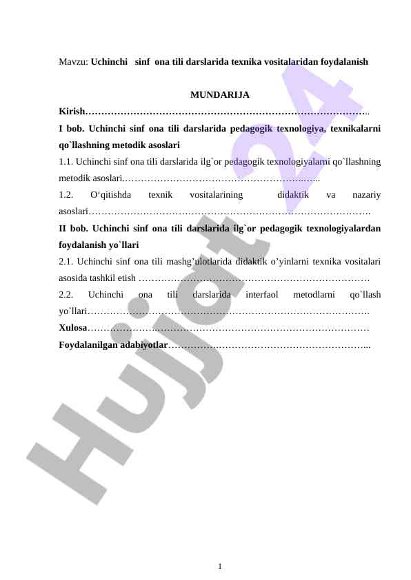 Uchinchi Sinf Ona Tili Darslarida Texnika Vositalari
