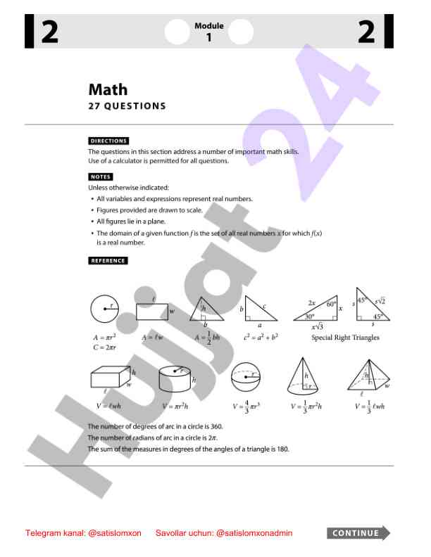 Matematika modul 1 savollari va yo'riqnomalari