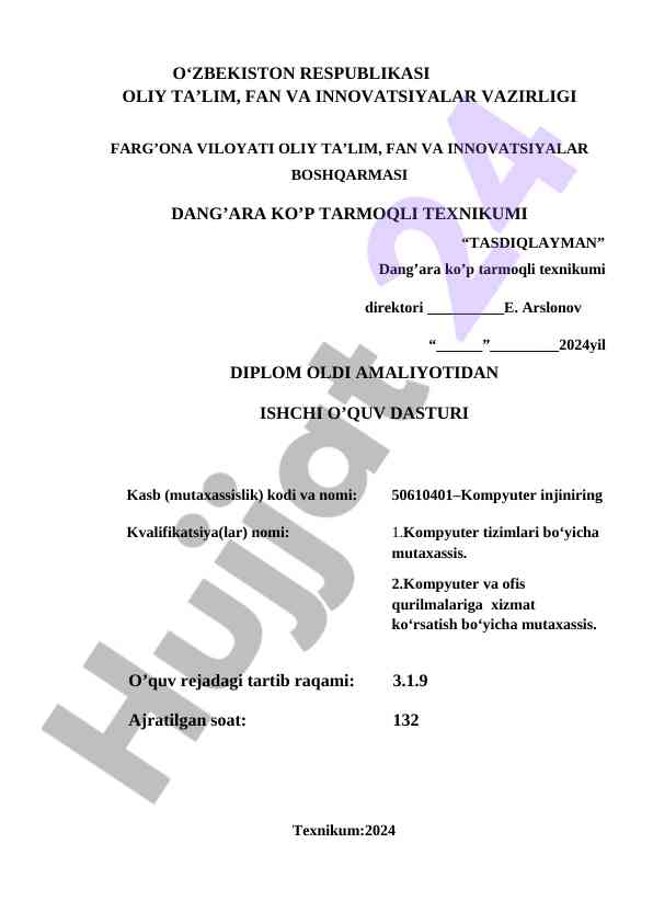 Diplom oldi amaliyoti dasturi pasporti