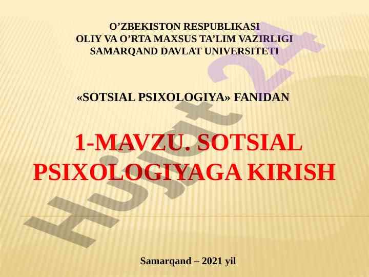 Sotsial psixologiyaga kirish mavzusi
