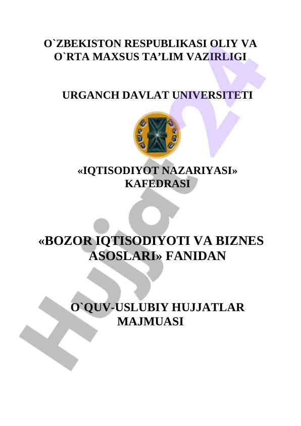 Bozor iqtisodiyoti va biznes asoslari o‘quv qo‘llanmasi