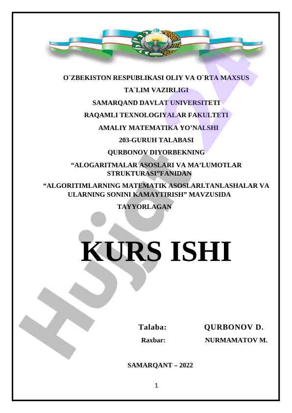 Algoritmlarning matematik asoslari kurs ishlari