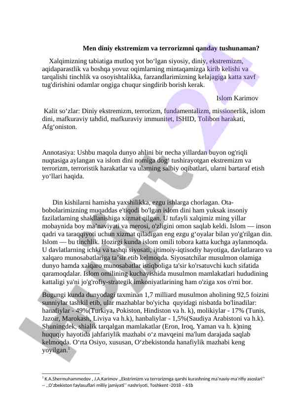 Diniy Ekstremizm Va Terrorizmni Tushunish
