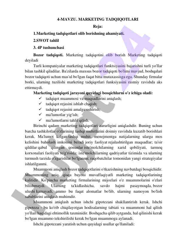 Marketing tadqiqotlari ahamiyati va bosqichlari