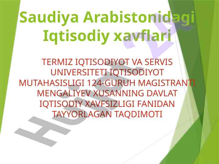 Saudiya arabistonida iqtisodiy xavflar taqdimoti