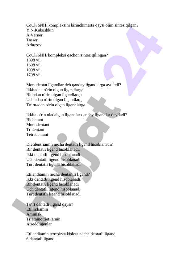 Koordinatsion birikmalar va ligandlar tahlili