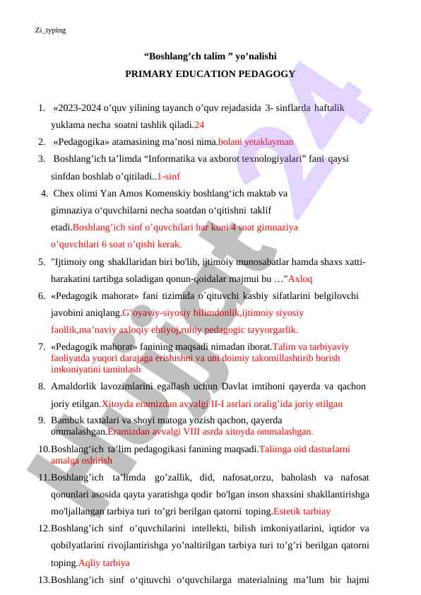 Boshlang'ich ta'limda pedagogik mahorat