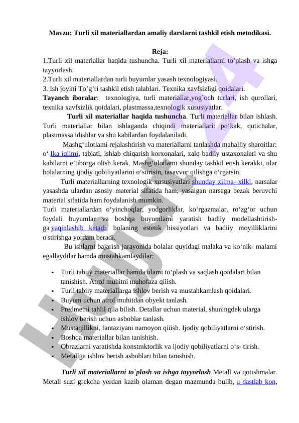 Amaliy darslar tashkil etish metodikasi