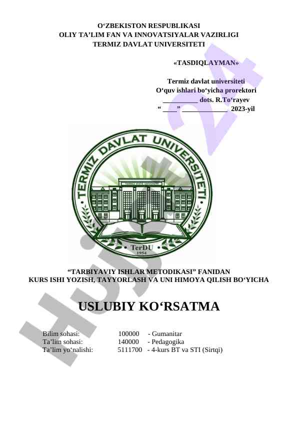 Tarbiyaviy ishlar metodikasi kurs ishini yozish uslubi