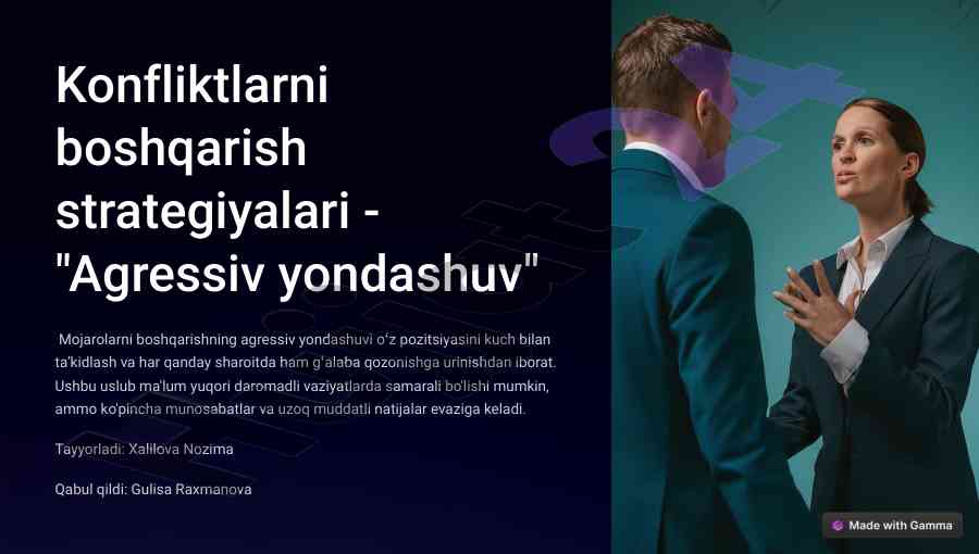 Konfliktlarni boshqarish strategiyalari agressiv yondashuv
