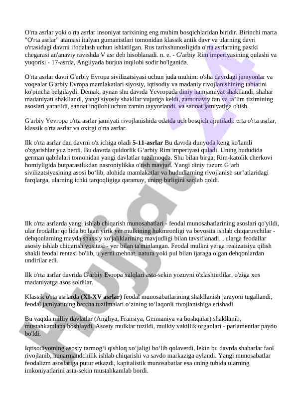 O'rta asrlar tarixi va rivojlanish jarayonlari