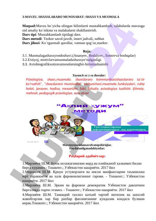 Shaxslararo munosabatlar bo'yicha mustahkamlash darsi