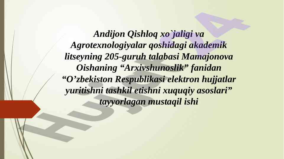O’zbekiston respublikasi elektron hujjatlar tashkili