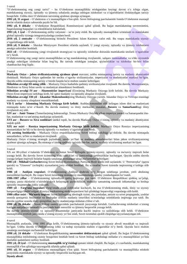 O‘zbekistonning eng yangi tarixi jihatlari