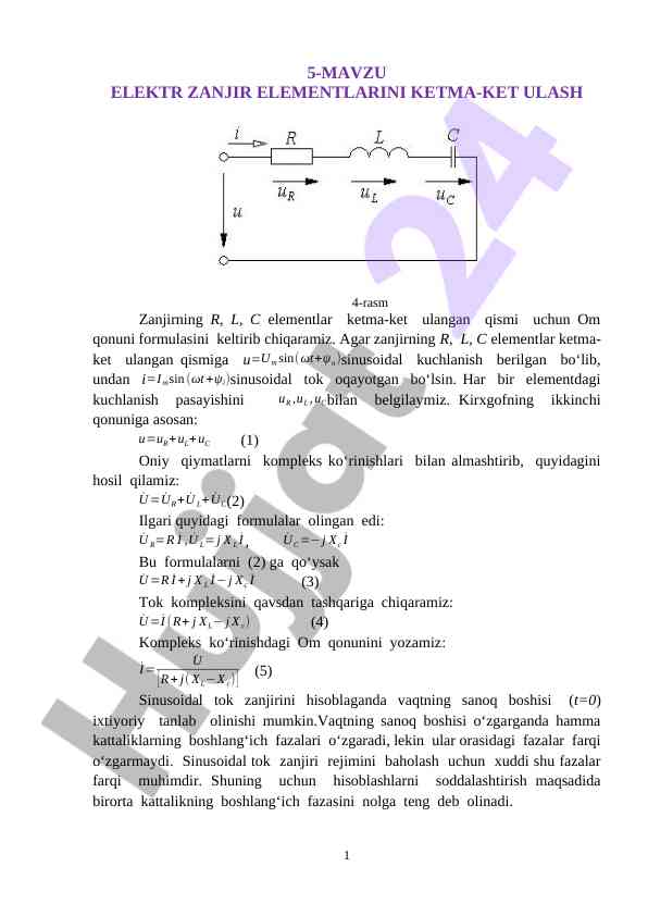 Elektr zanjir elementlarini ketma-ket ulash tahlili