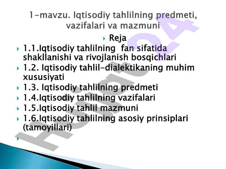 Iqtisodiy tahlilning asosiy prinsiplari va vazifalari