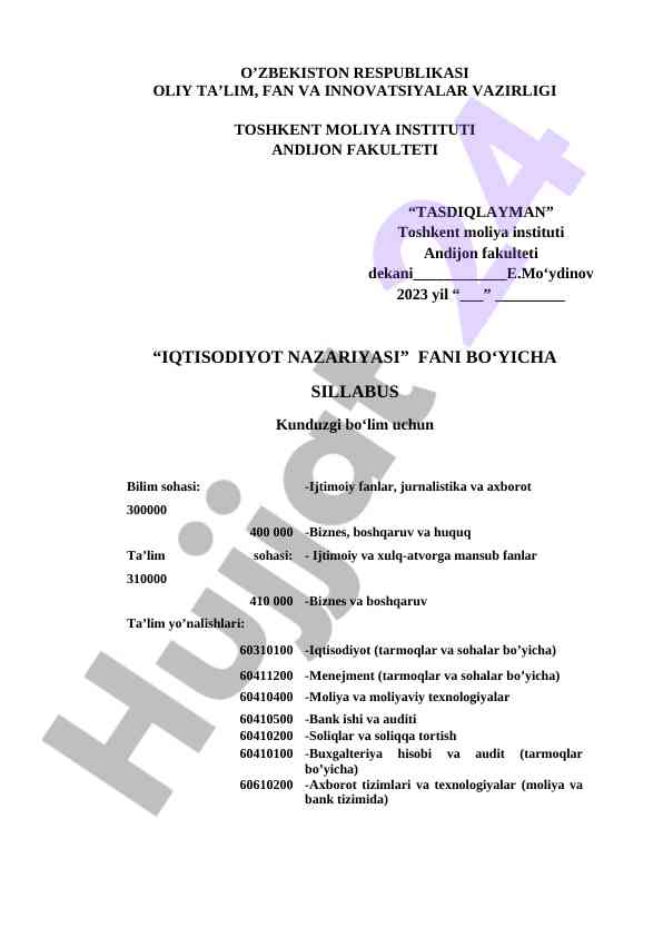 Iqtisodiyot nazariyasi fan sillabusi 2023