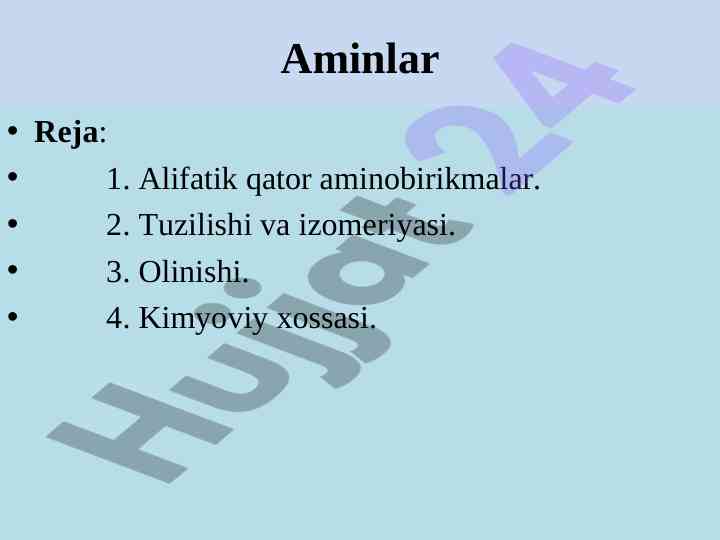 Aminlar tahlili: tuzilishi va kimyoviy xossalari