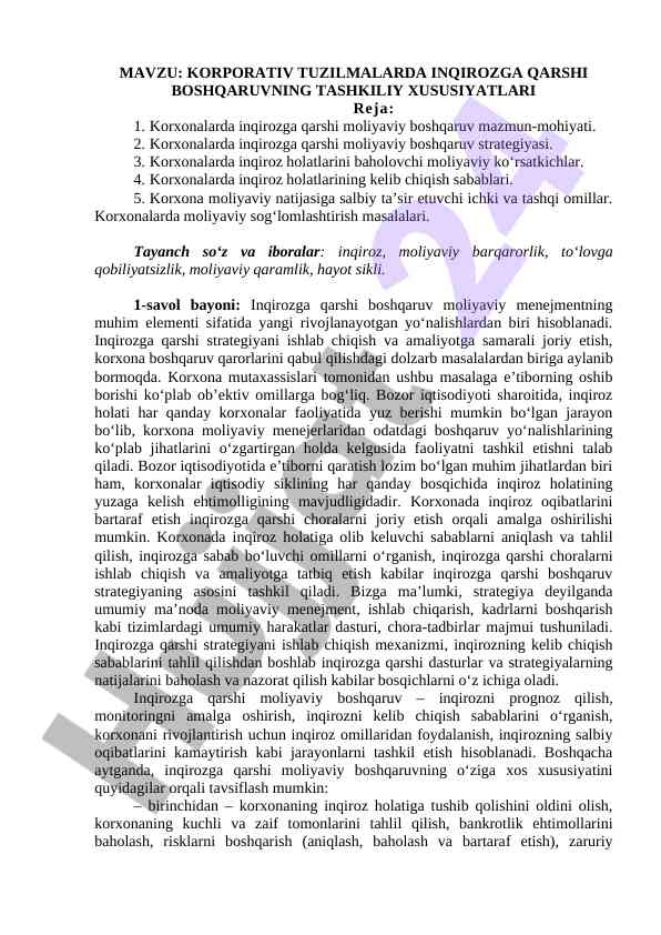 Korporativ tuzilmalarda inqirozga qarshi boshqaruv