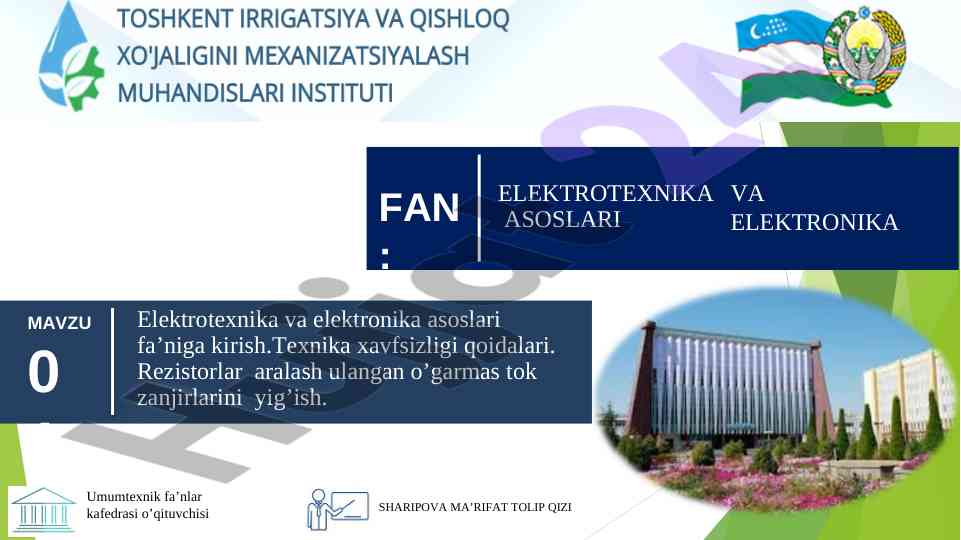 Elektrotexnika va elektronika asoslari fanidan nazorat