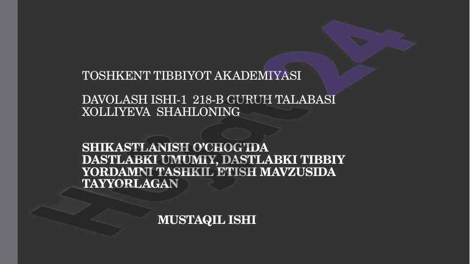 Davolash Ishi: Dastlabki Tibbiy Yordam