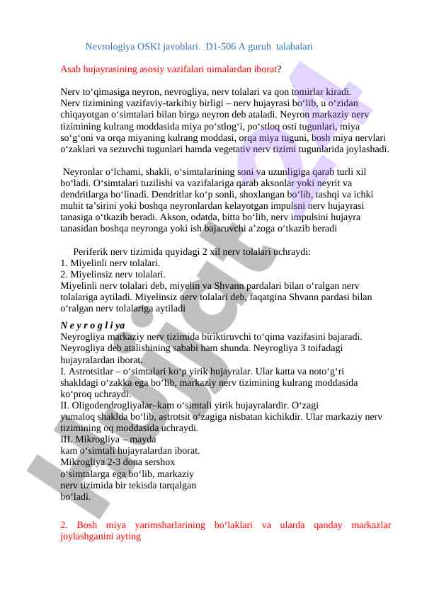 Nerv tizimi tuzilishi va vazifalari