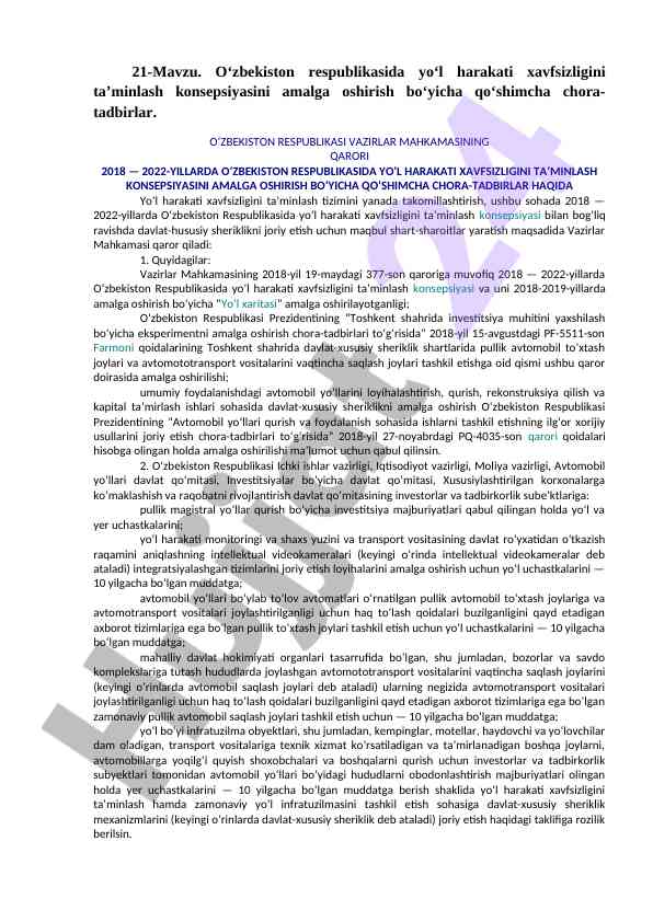 Yo‘l harakati xavfsizligi ta’minlash konsepsiyasi