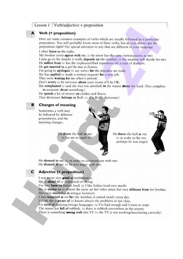 Lesson 1 verb adjective preposition overview