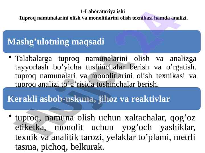 Tuproq namunalari olish texnikasi va analizi