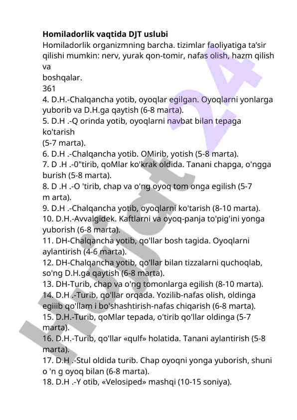 Homiladorlik vaqtida djt uslubi bo'yicha mashqlar