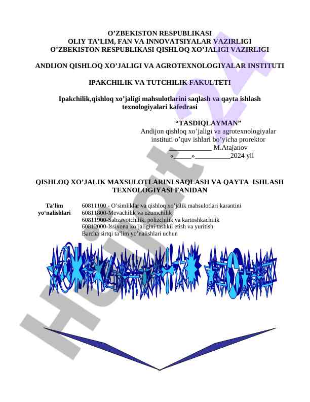 Qishloq xo‘jalik mahsulotlarini saqlash texnologiyalari