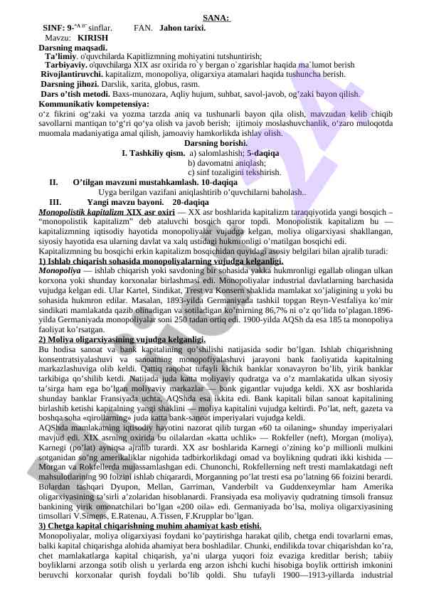 Kirish mavzusi kapitalizmning mohiyati