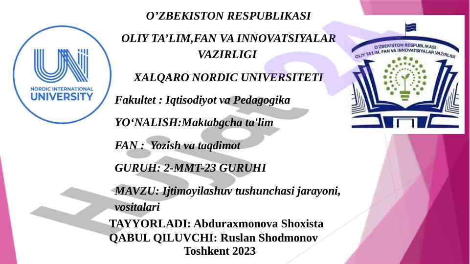 Ijtimoyilashuv tushunchasi jarayoni vositalari