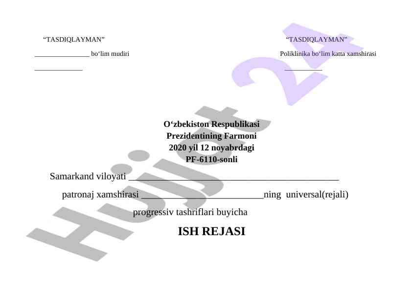 Universal tashriflar bo‘yicha ish rejasi