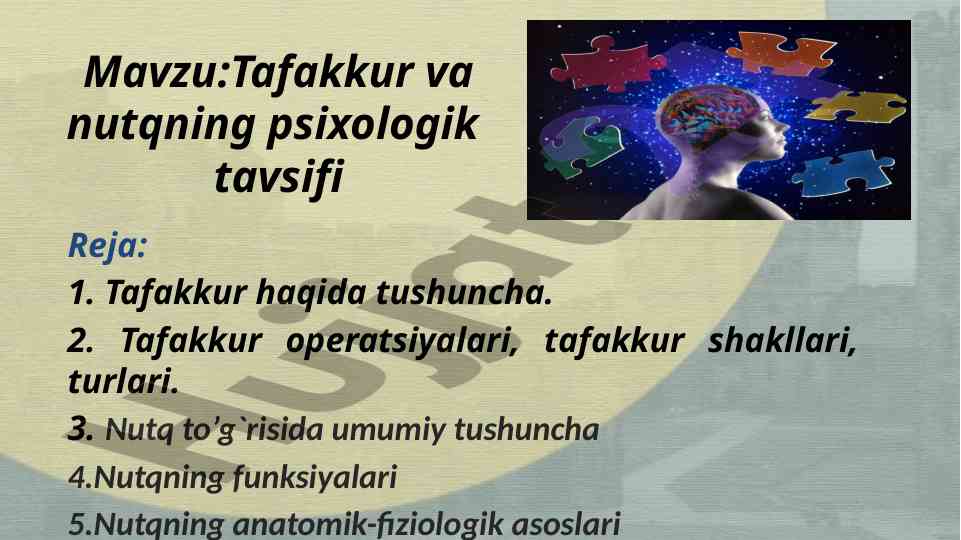 Tafakkur va nutqning psixologik tavsifi