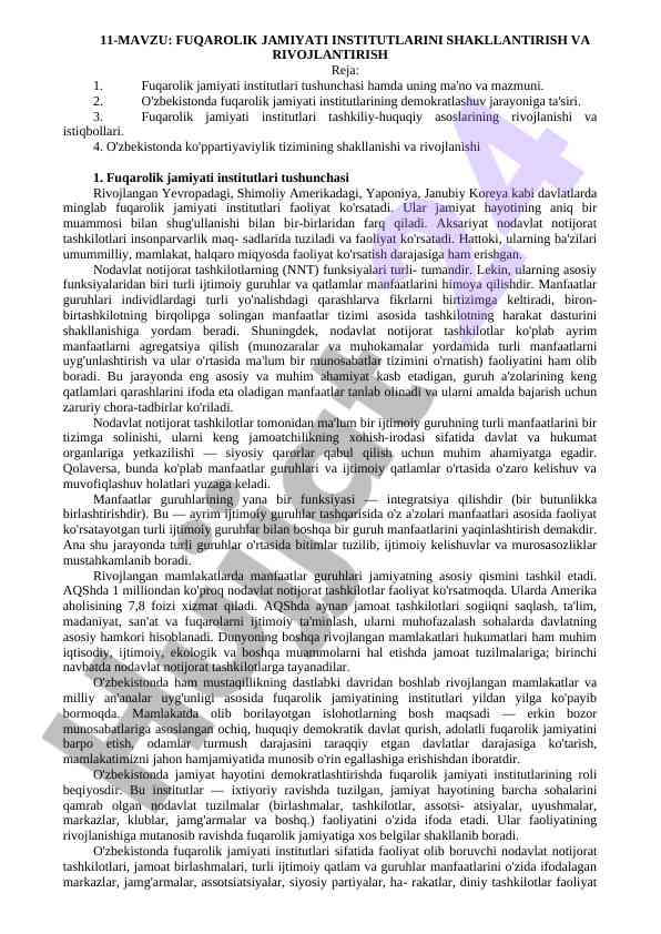 Fuqorolik jamiyati institutlari rivojlanishi tahlili
