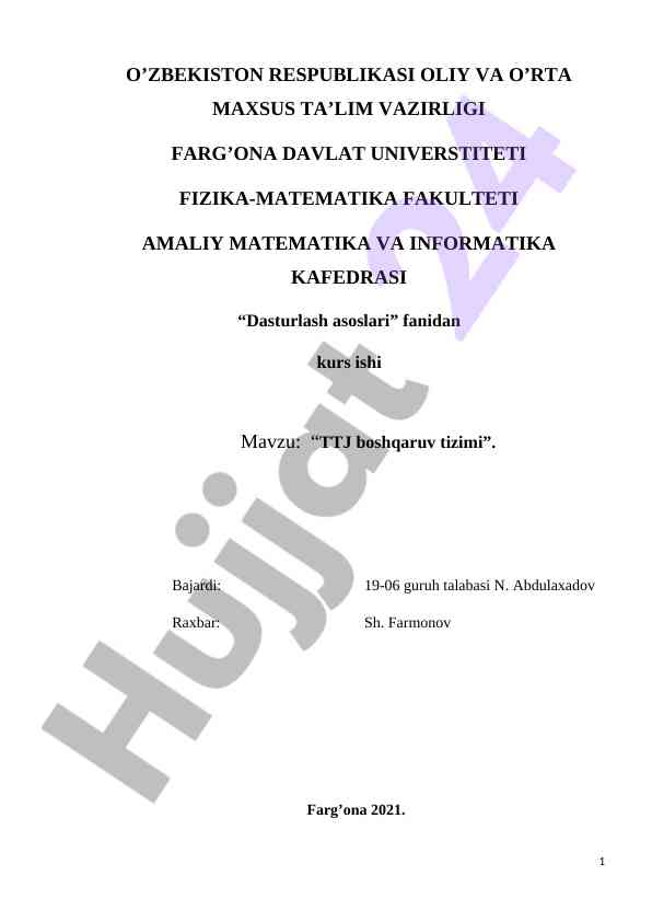Dasturlash asoslari ttj boshqaruv tizimi