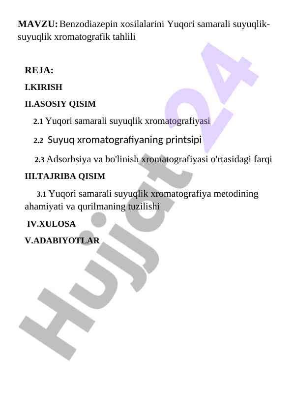 Benzodiazepin xosilalari suyuq xromatografiya