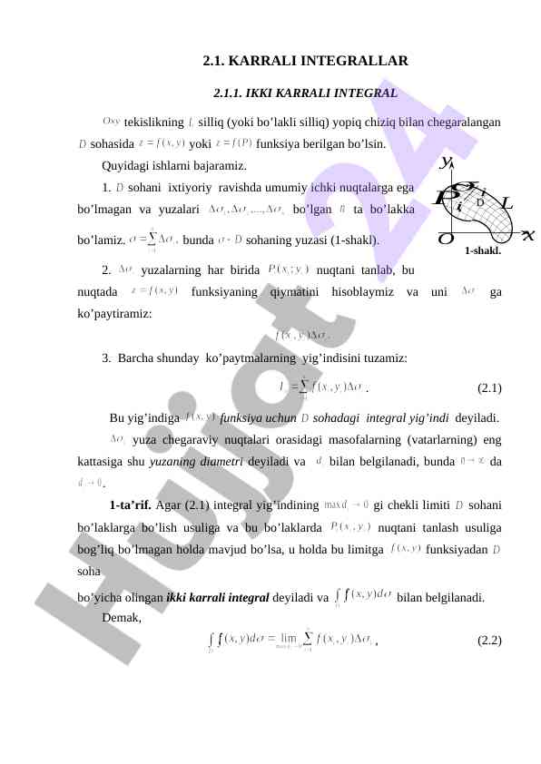 Karrali integrallar: ikki karrali integral haqida
