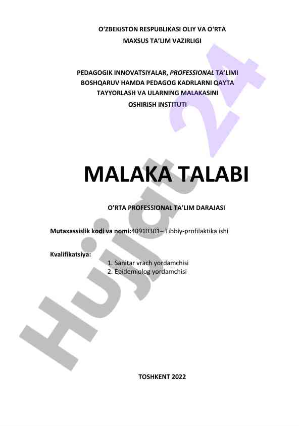 O‘zbekistonda tibbiy-profilaktika ta’lim standarti