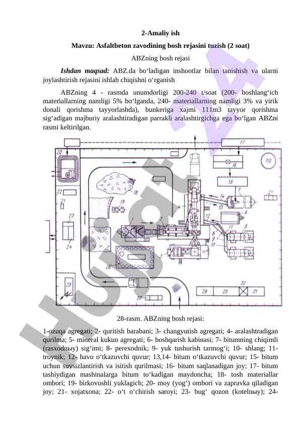 Asfaltbeton zavodi bosh rejasi tahlili