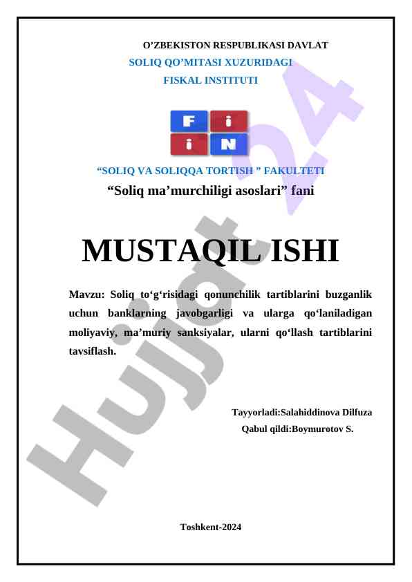 Soliq qonunchiligini buzganlik uchun javobgarlik