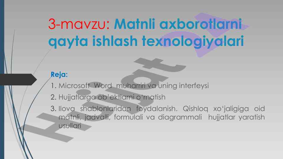 Matnli axborotlarni qayta ishlash texnologiyalari