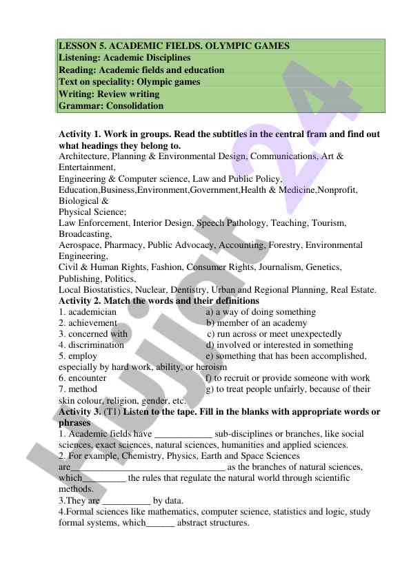 Academic fields and olympic games overview