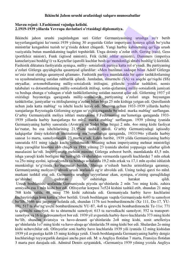 Ikkinchi jahon urushi arafasidagi xalqaro munosabatlar