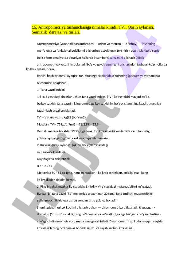 Antropometriya tushunchasi va ko‘rsatkichlari