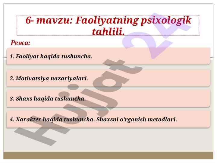 Psixologik tahlil va faoliyat turlari